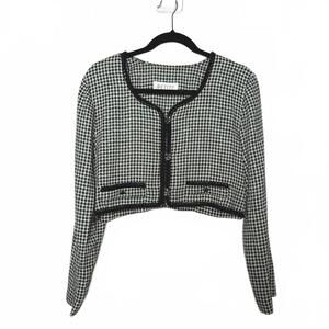 VintageBlack and White Preppy Cropped Tweed Jacket